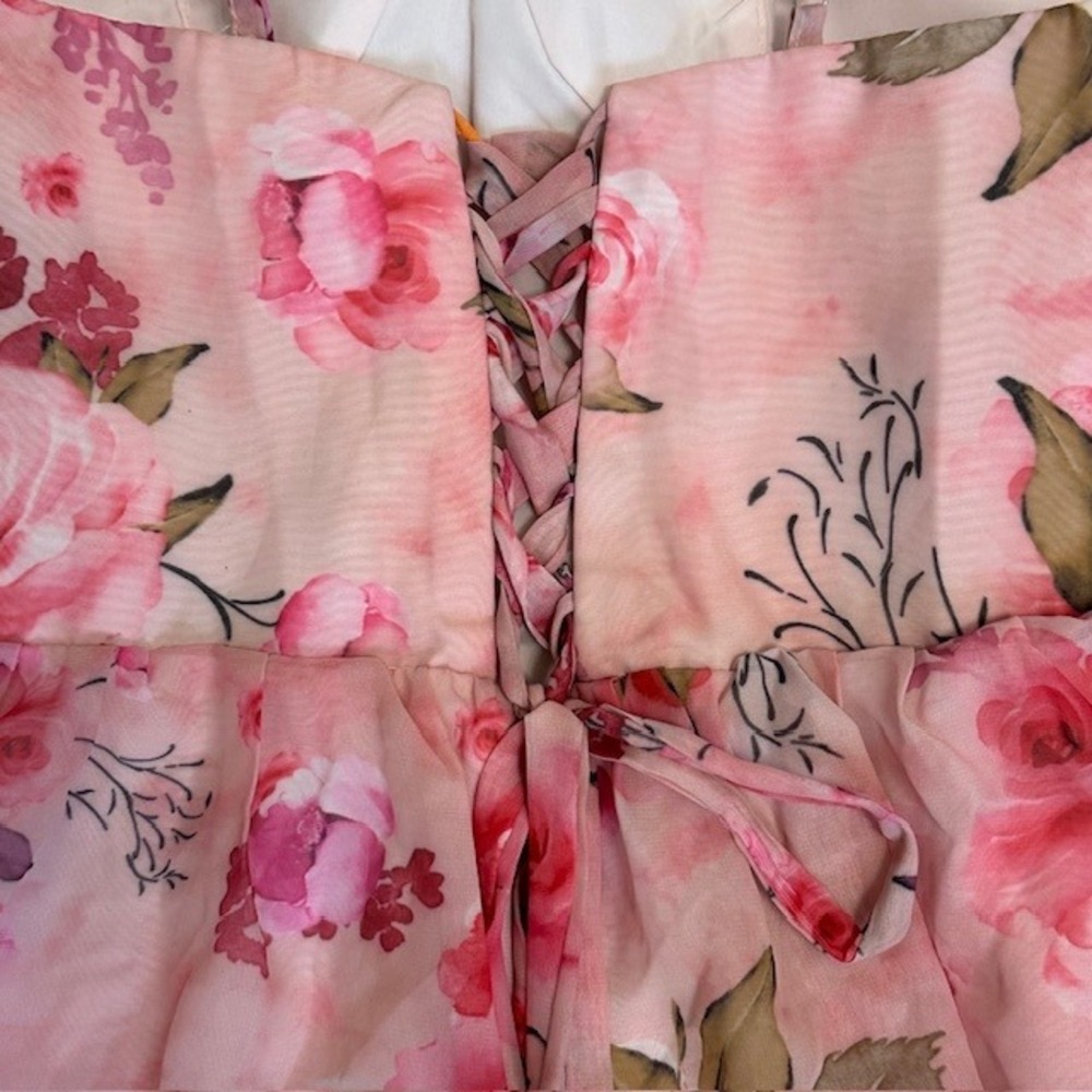 Floral Pink Maxi Dress Ruffle Tiered Corset Back Party Wedding Homecoming Prom‎ - Picture 13 of 16